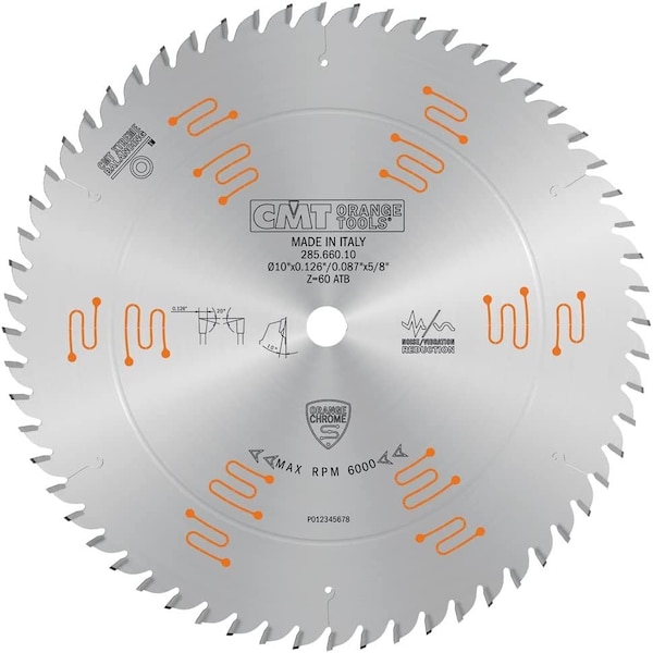 Orange Chrome Hvy-Duty CROSSCUTTING Blade 10" x T60 ATB, D 10 254mm - T 60 - B 5/8 - K .126 - P .087